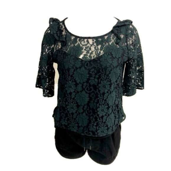RW&CO. Tops - RWamp CO LACE TOP IN DEEP GREEN COLOUR 34 SLEEVE LENGTH